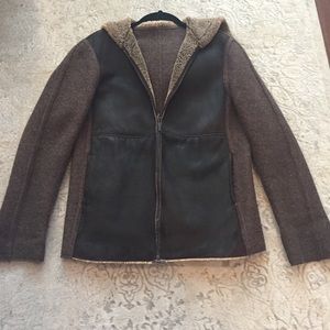 STUDIO by SEARLE shearling and wool hooded jacket